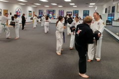 In KFMA Family classes, Kids, Adults and Teens train together on reaction/target drills!