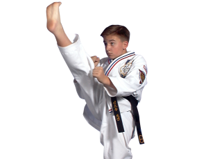 teen boy karate kicking