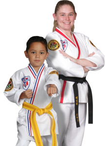 a teen girl and a young boy martial arts students