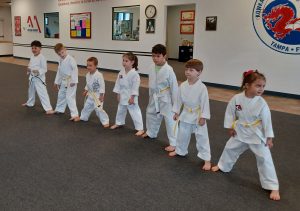 KFMA Tigers are our preschool group, ages 4 through 6, and at times they work together in a group, and sometimes individually with an instructor.