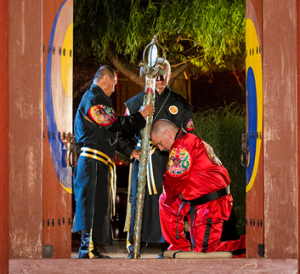 Chief Master David Kowkabany being dubbed as a Chief Master at the Songahm Gate by Grand Master In Ho Lee in 2018.