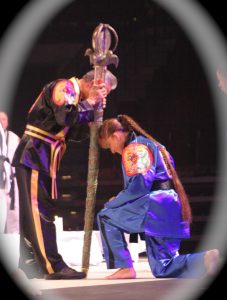 Chief Master Laura Kowkabany being dubbed as a Senior Master by Grand Master Soon Ho Lee in 2006.