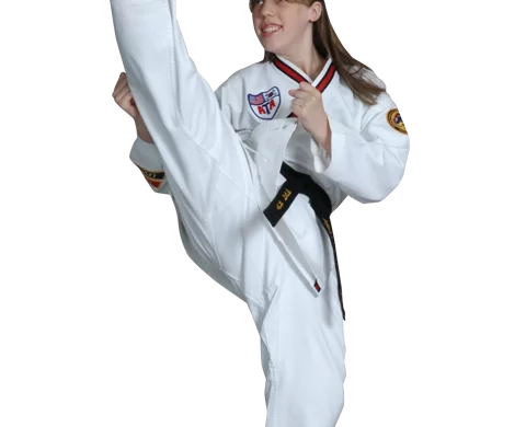 teen girl karate kicking